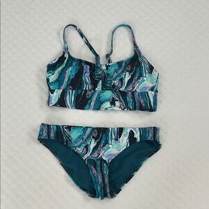 Teal and Black Swirl Bikini Set